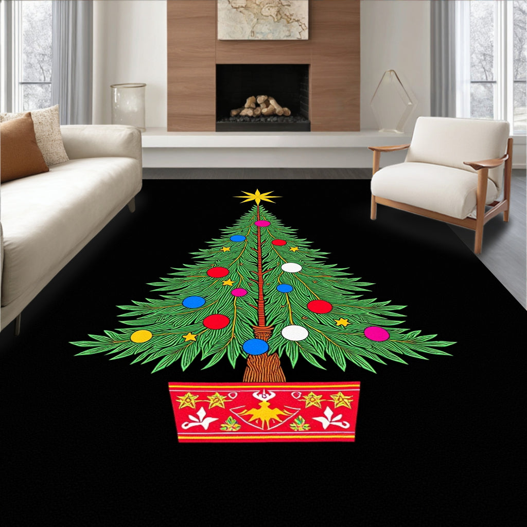 Vibrant Christmas Tree Ornaments Star Rug
