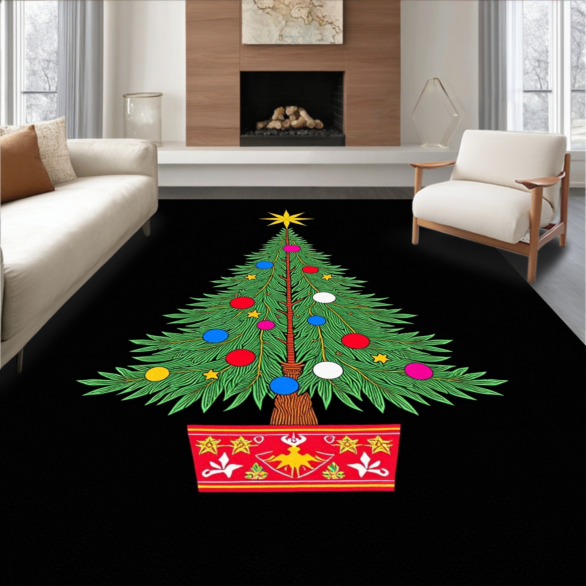 Vibrant Christmas Tree Ornaments Star Rug