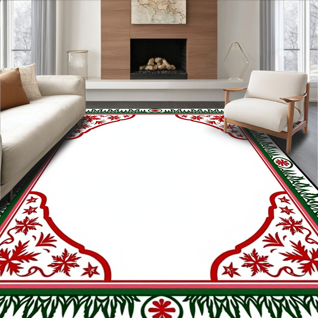 Red Green Vintage Floral Border Rug