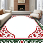 Red Green Vintage Floral Border Rug