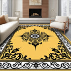 Golden Black Medallion Floral Border Rug