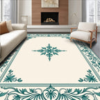 Teal Leaf Scroll Border Cream Rug