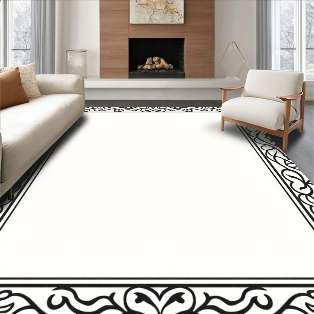 Classic Black and White Filigree Border Rug