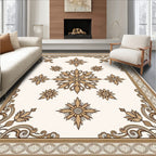 Ornate Floral Medallion and Leaf Border Rug