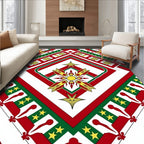 Radiant Red Green Sunburst Geometric Medallion Rug