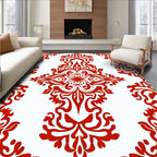 Crimson Floral Medallion Damask Rug