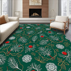 Green Red White Leaf Floral Medallion Rug