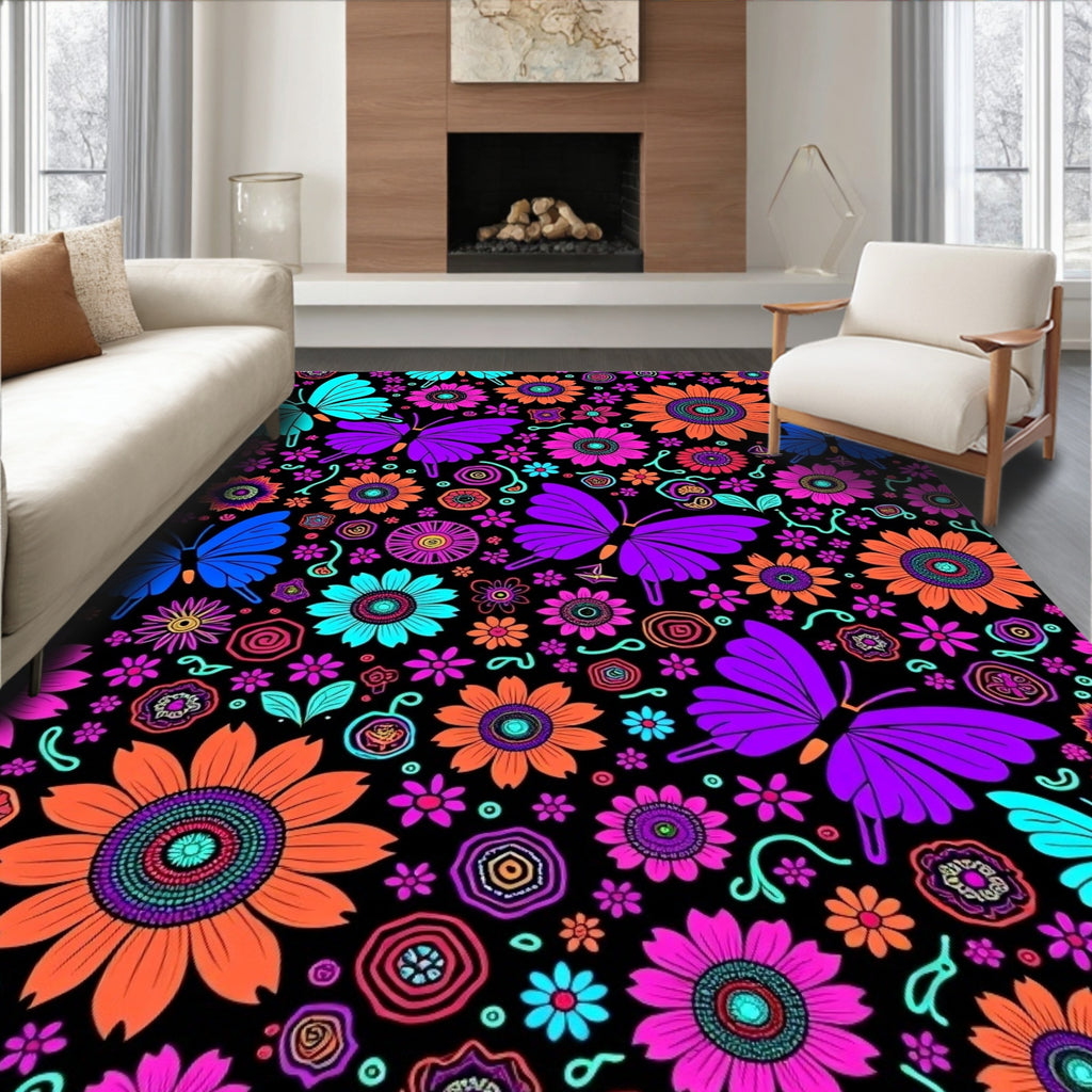 Vibrant Butterfly Floral Medley Rug