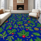 Deep Blue Green Leaf Berry Sprigs Rug