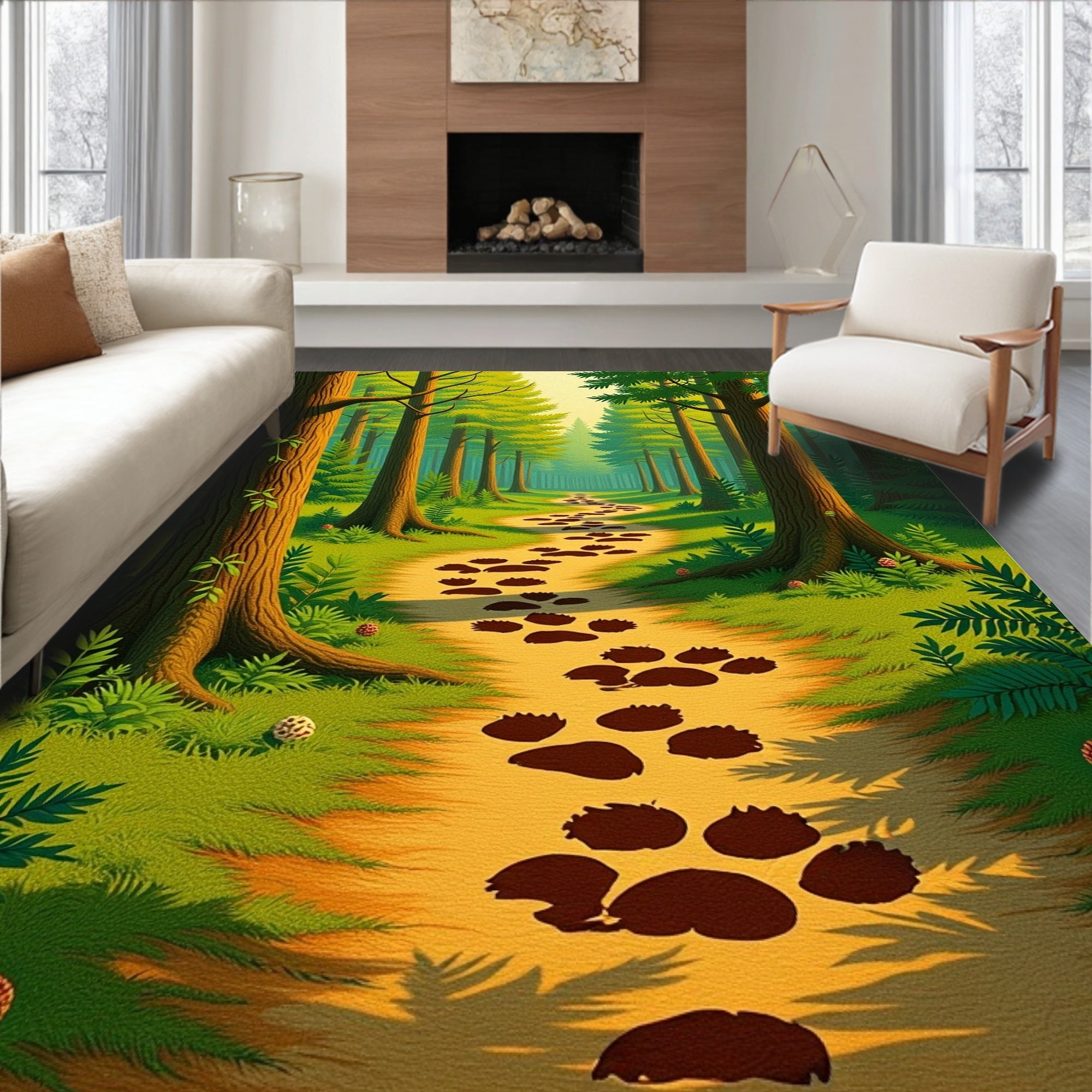 Forest Path Paw Prints Rug