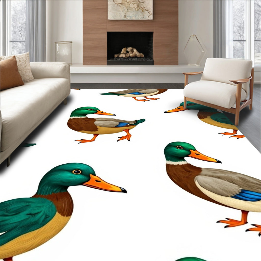 Whimsical Ducklings Green Teal And Orange Rug