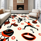 Circus Black Orange Figures Whimsical Whimsical Rug