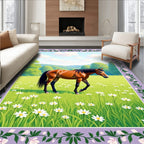 Sleek Bay Horse Meadow Daisy Border Rug