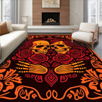 Fiery Skull Embrace Rose Tapestry Rug