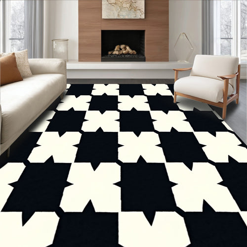 Black and White Starburst Squares Rug