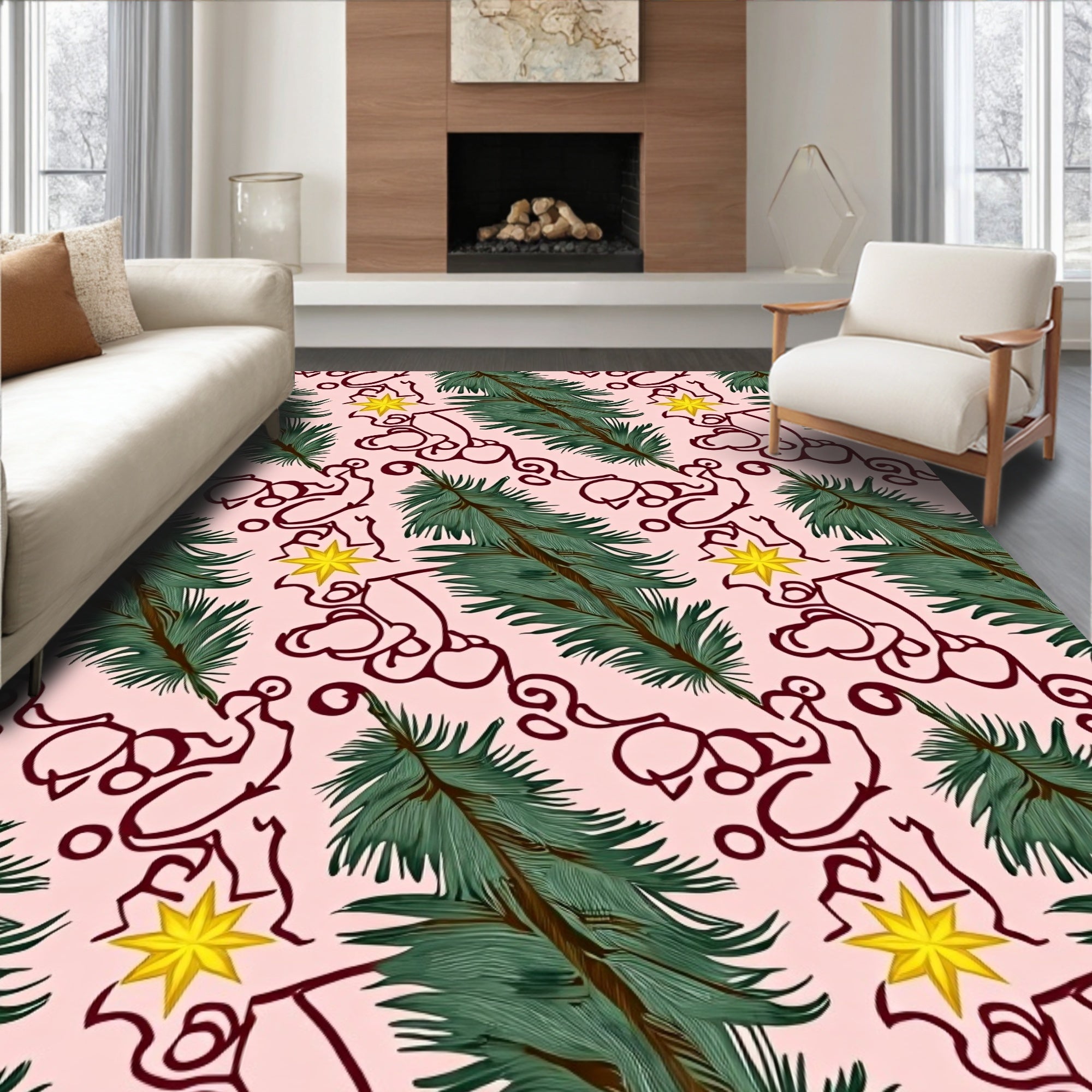 Pink Evergreen Star Line Art Rug