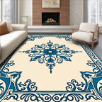 Elegant Teal Floral Medallion Frame Rug