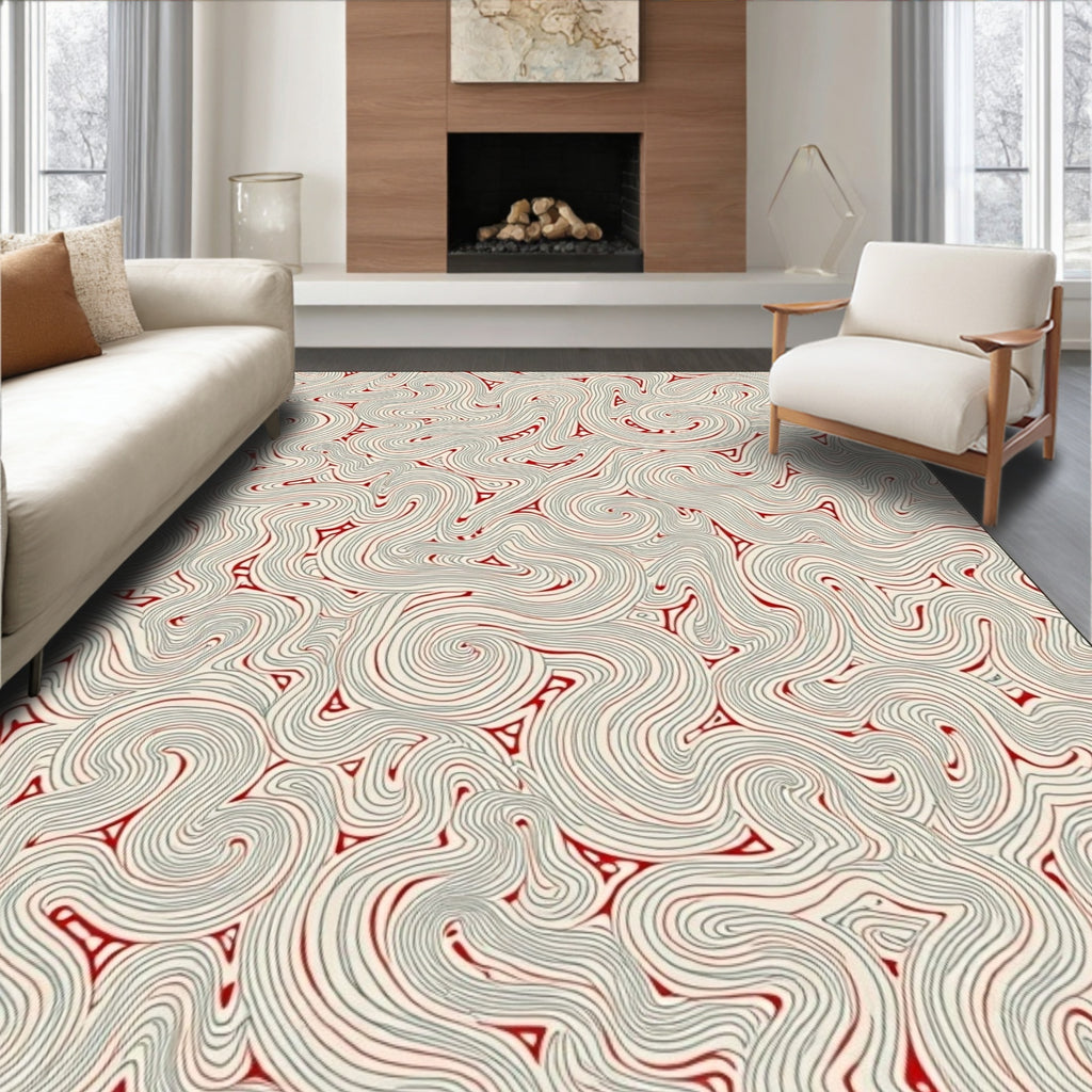 Crimson Swirl Abstract Organic Lines Rug