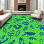 Blue Mythical Creatures Green Foliage Rug