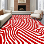 Crimson Swirl Abstract Stripe Rug