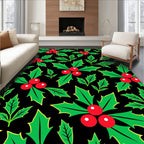 Festive Green Holly Berry Holiday Rug