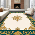 Ornate Teal Gold Damask Medallion Rug