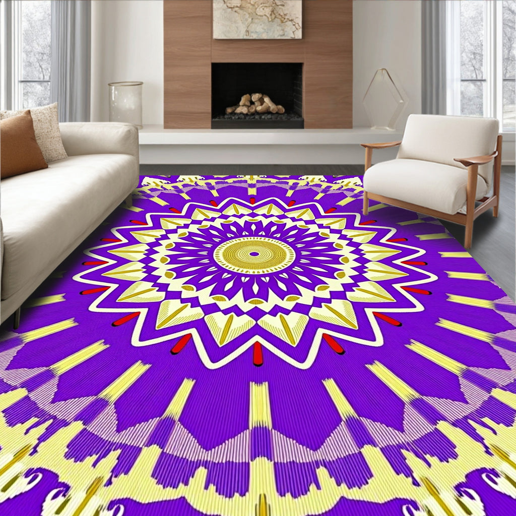 Vibrant Purple Gold Radial Mandala Rug