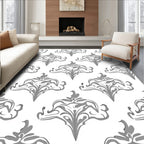 Gray Baroque Floral Crest Rug