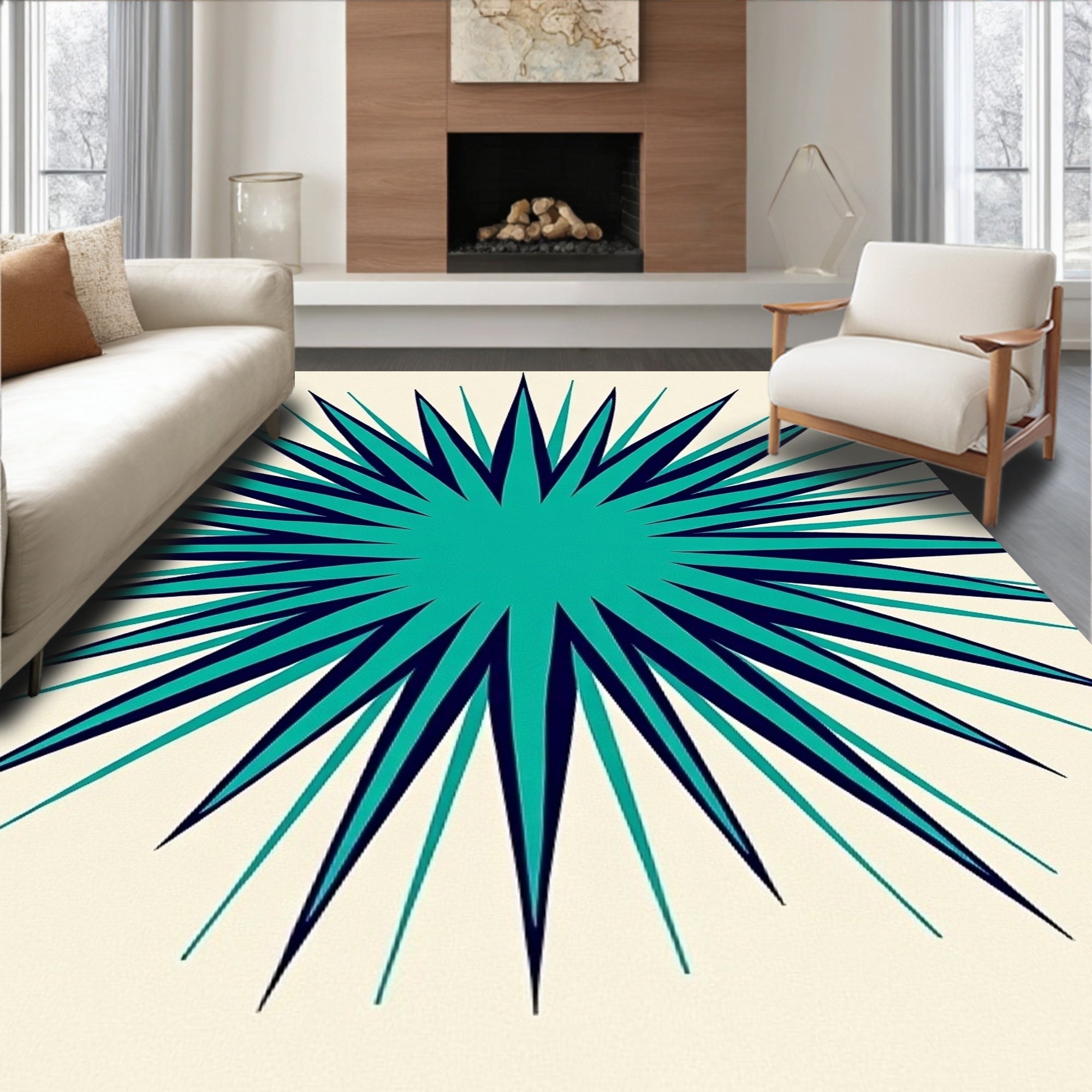 Aqua Navy Starburst Explosion Rug