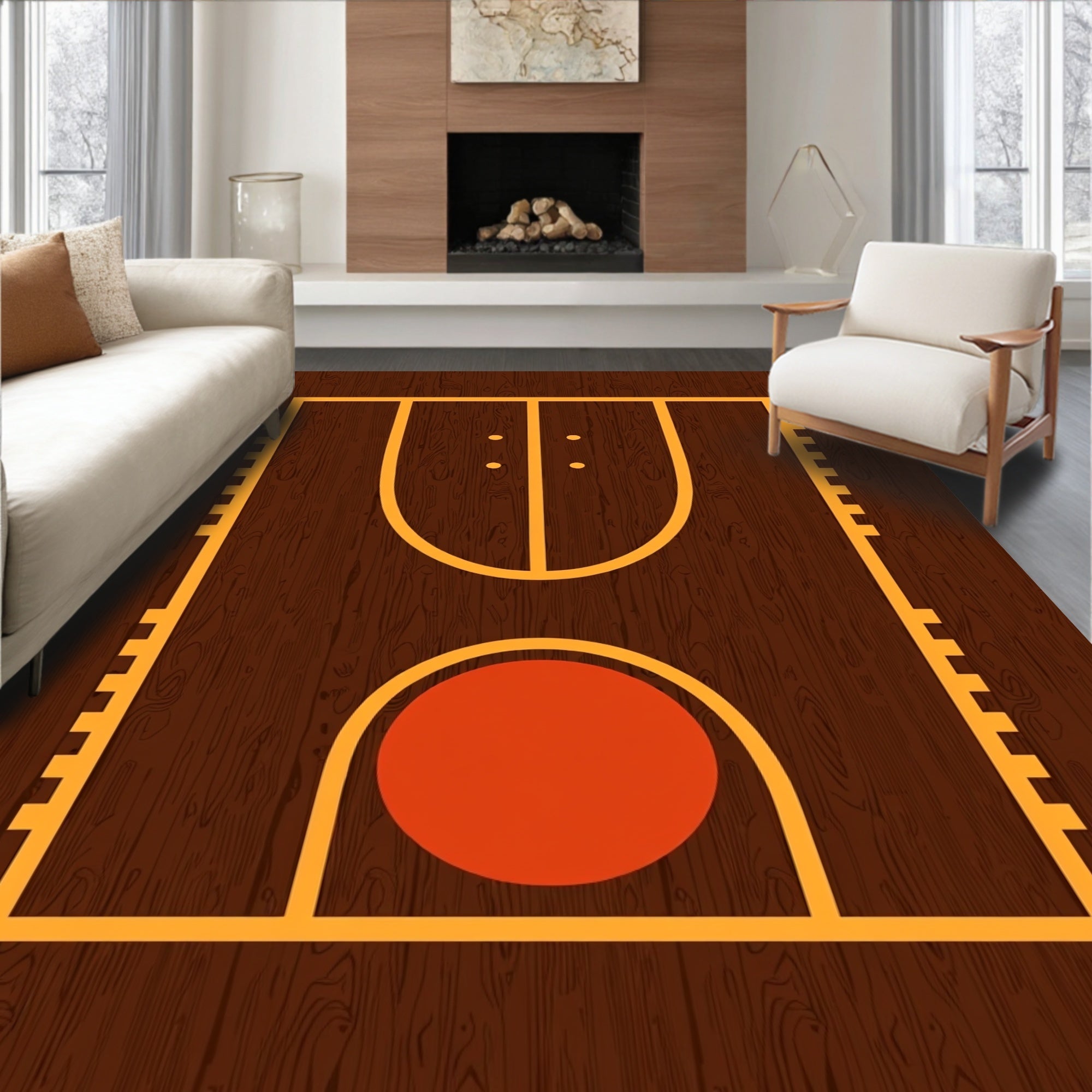 Rustic Wood Basketball Court Rug