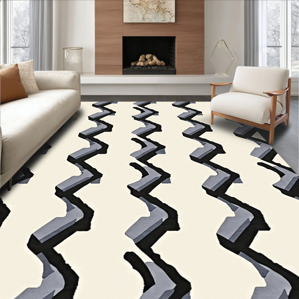 Modern Black Gray Zigzag Stripe Rug
