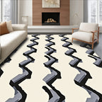 Modern Black Gray Zigzag Stripe Rug