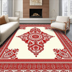 Crimson Red Floral Medallion Frame Rug