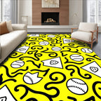 Bright Yellow Baseball Swirls Rug