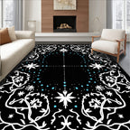 Black White Floral Starburst Splatter Rug