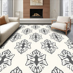 Dark Gray Classic Damask Repeating Floral Rug