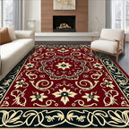 Crimson Cream Scrollwork Floral Medallion Rug