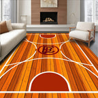 Wood Grain Basketball Court Emblem Rug
