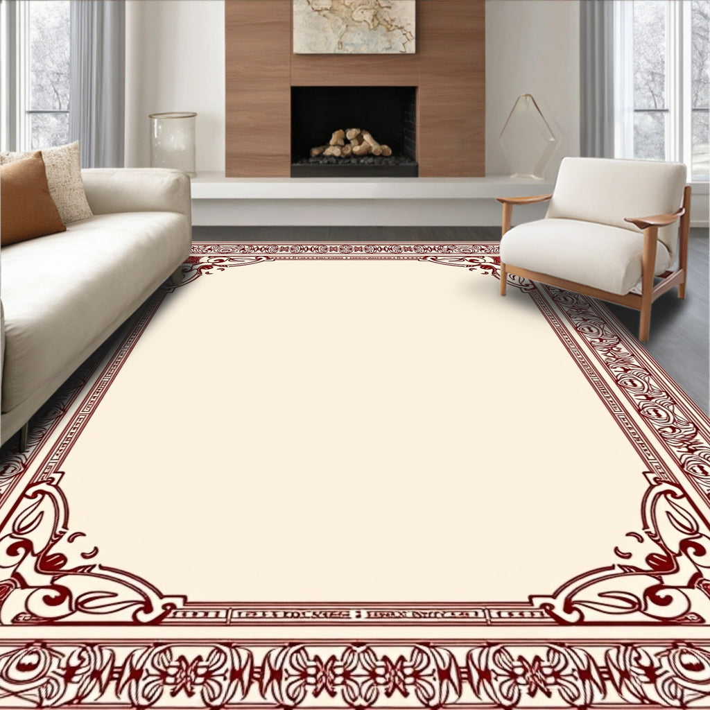 Crimson Floral Ornate Border Rug