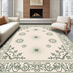 Green Floral Vine Medallion Border Rug
