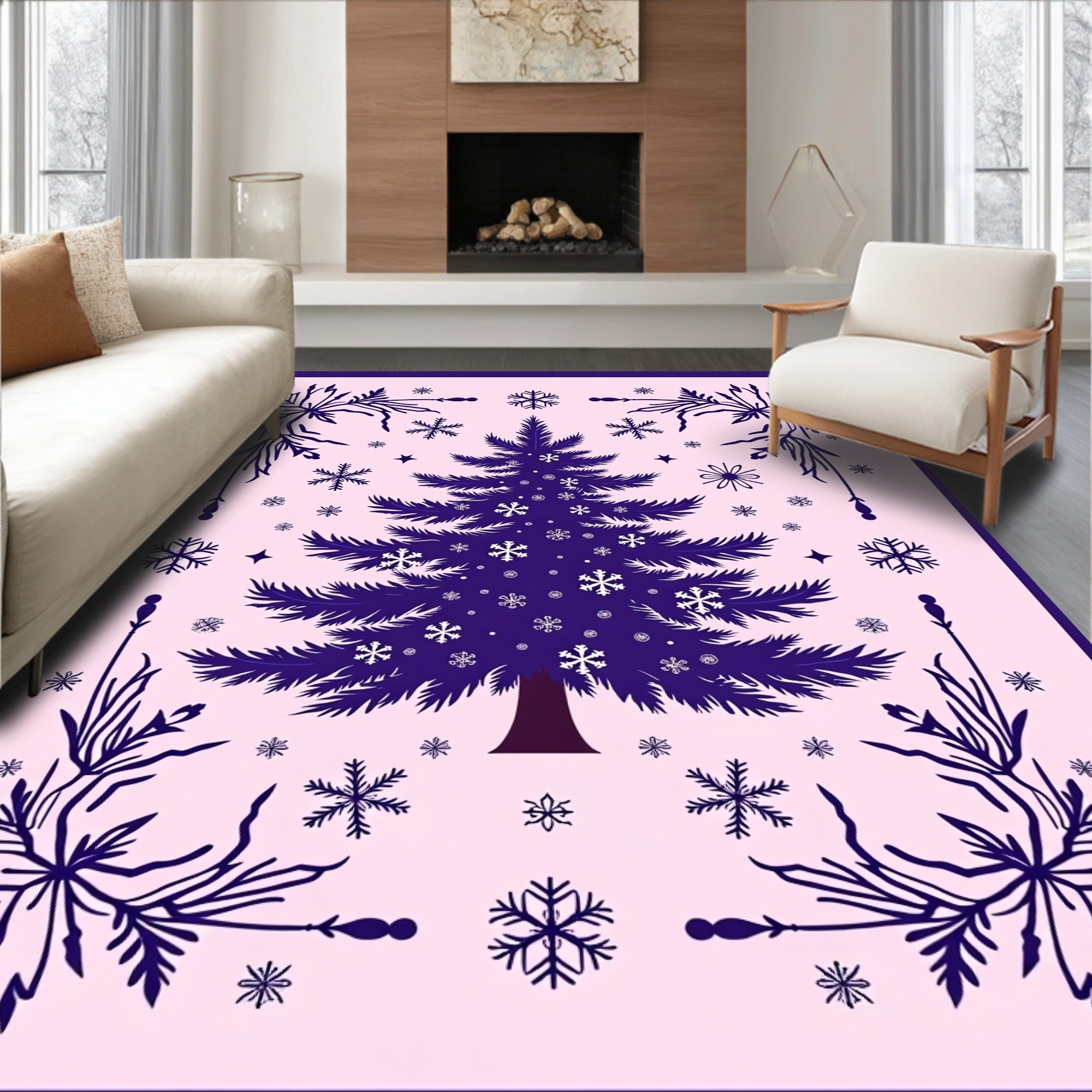 Deep Blue Festive Spruce Snowflake Collage Rug