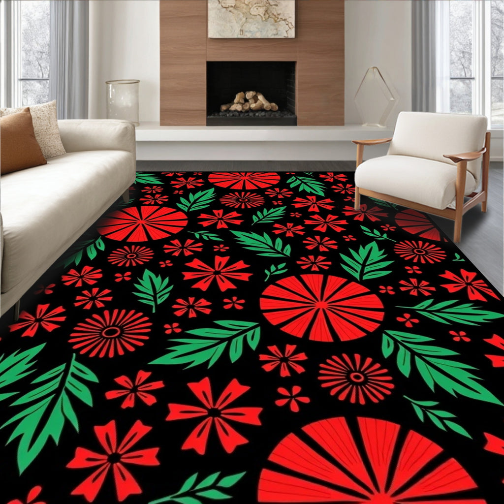 Bold Red Floral Leaf Garland Rug