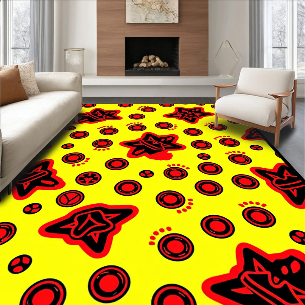 Vibrant Yellow Red Star Dots Rug