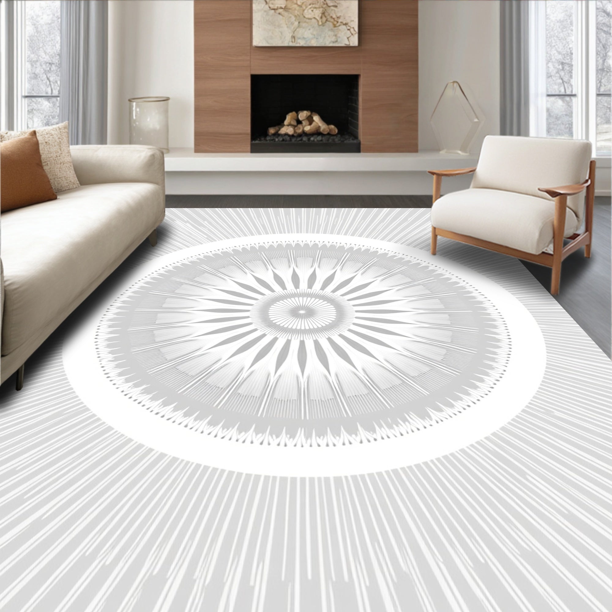 Silver Sunburst Mandala Rug