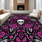 Gothic Pink Skull Floral Swirls Rug