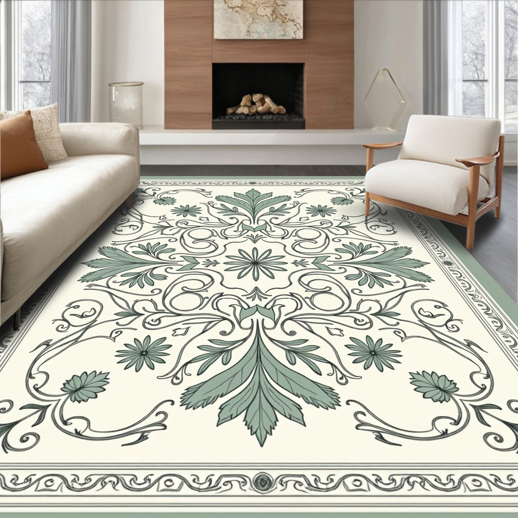 Sage Green Floral Symmetry Medallion Rug