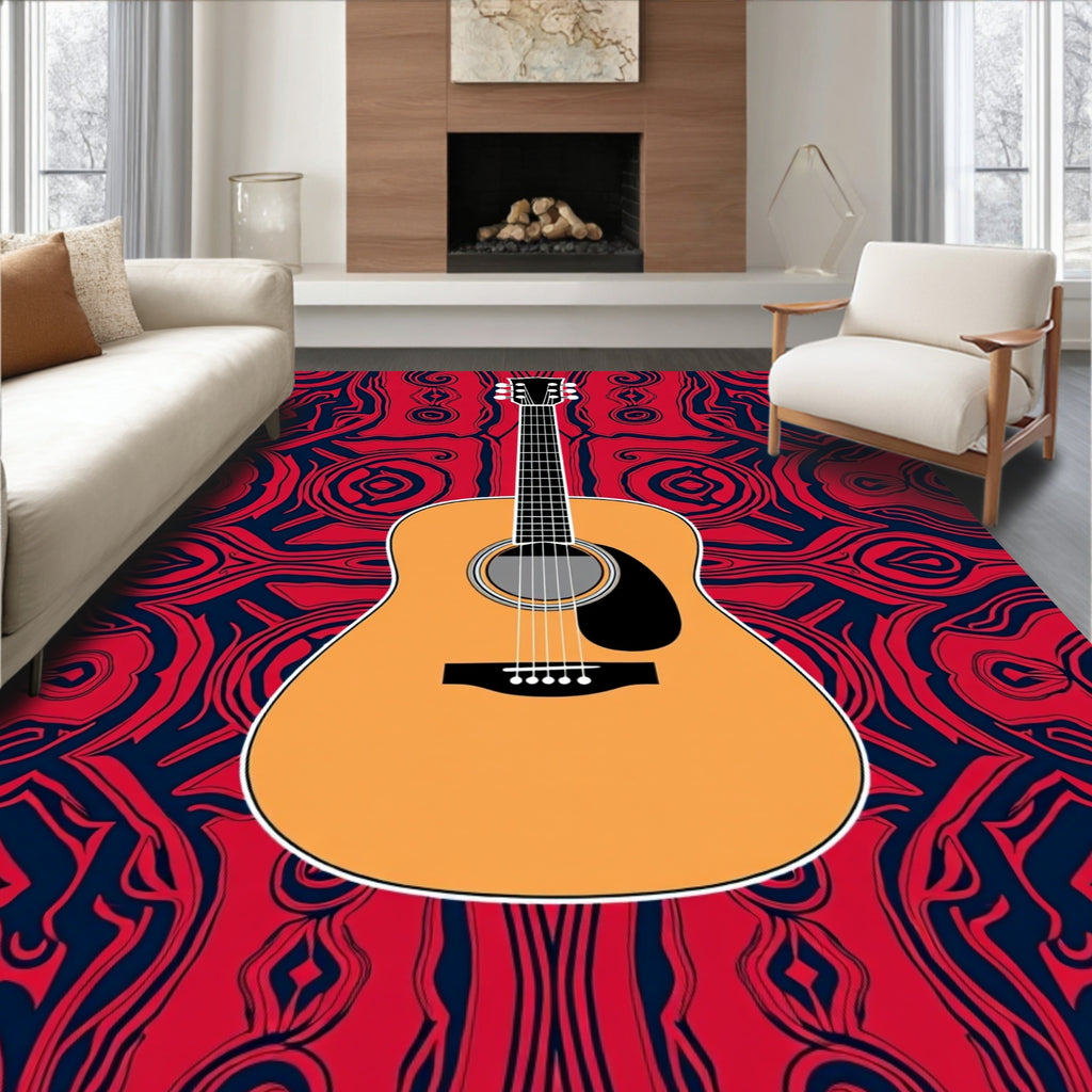 Vibrant Red Blue Abstract Guitar Rug