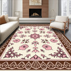 Pink Floral Cream Border Rug