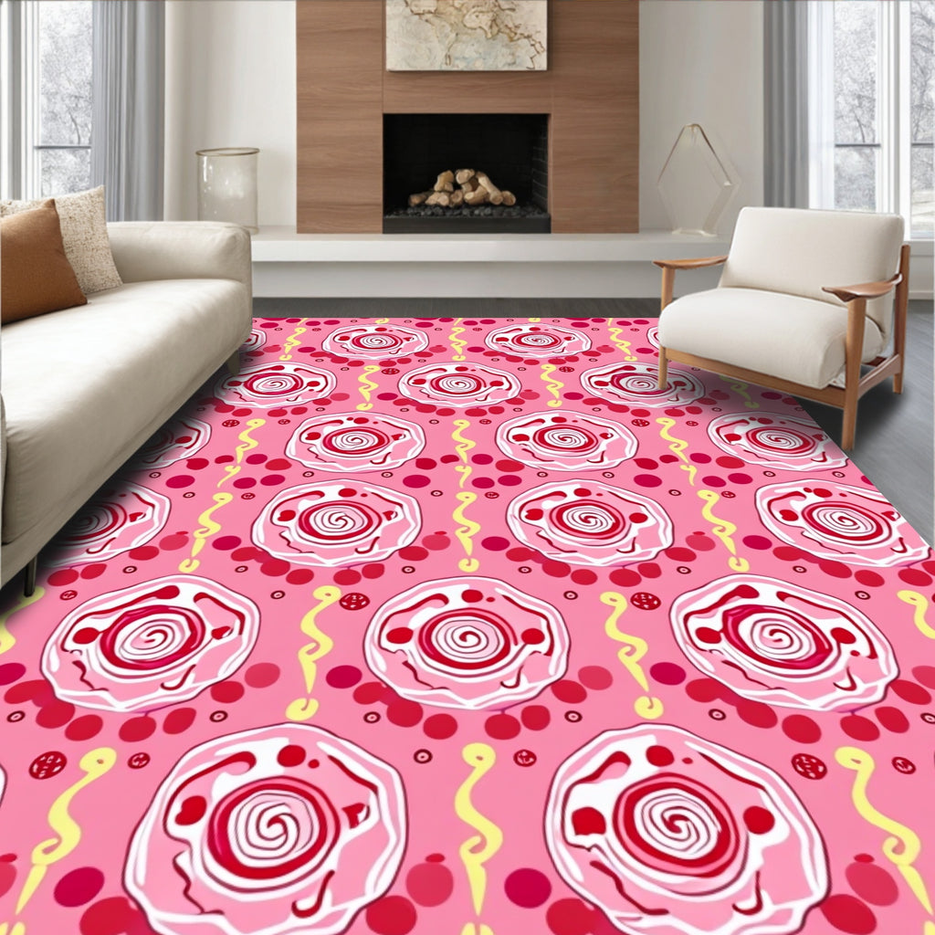 Pink Red Swirl Medallion Dots Rug