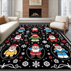 Festive Black Santa Claus Snowflakes Rug